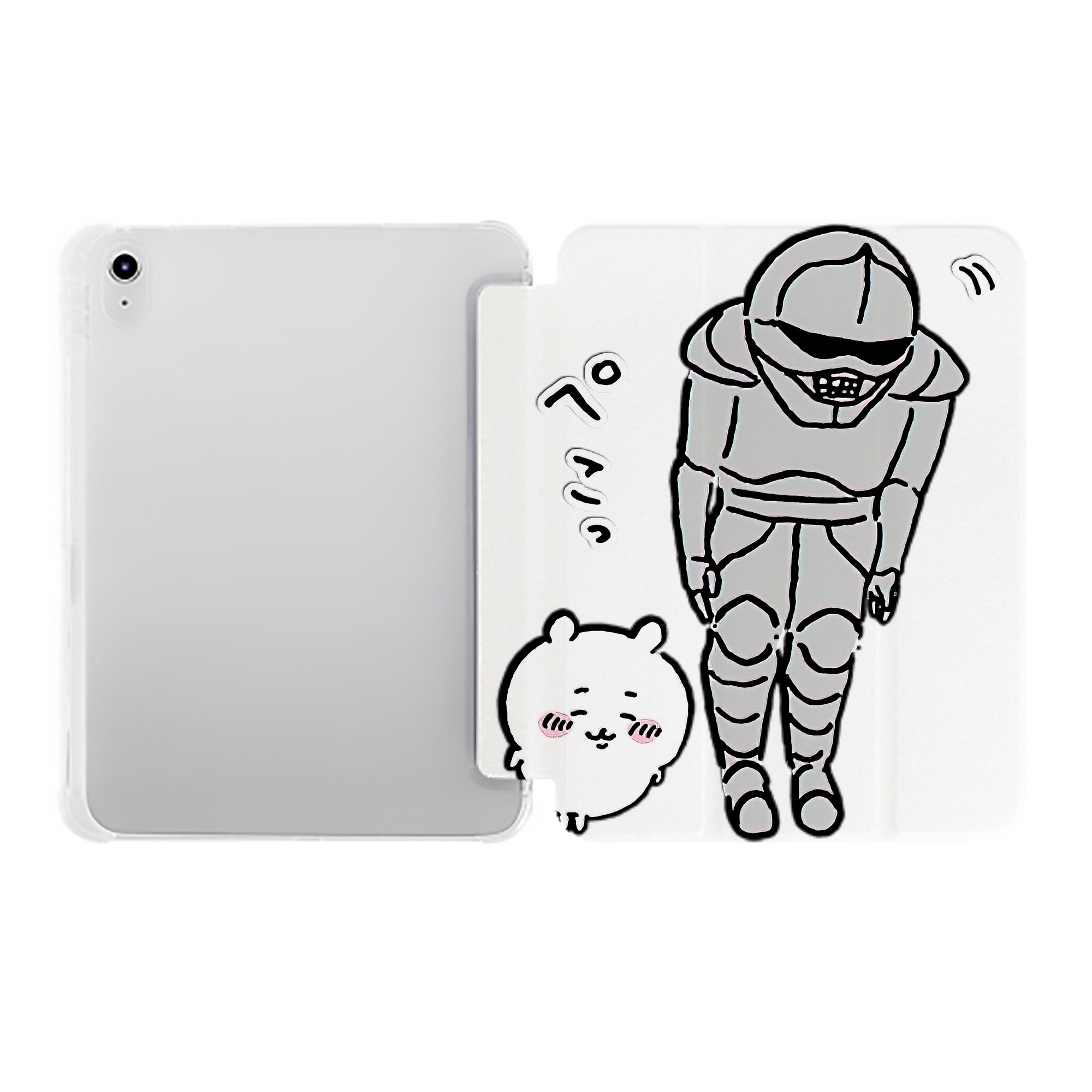 （画像用） ちいかわ 労働の鎧さん Chii-kawa Mr. Armor of Labor IPad ケース ペン収納付き 三つ折りスタンド PUレザー×シリコン 対応機種9.5/10.5/10.9インチ